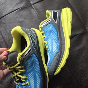 Hoka One One Neon Yellow and Blue Sneakers